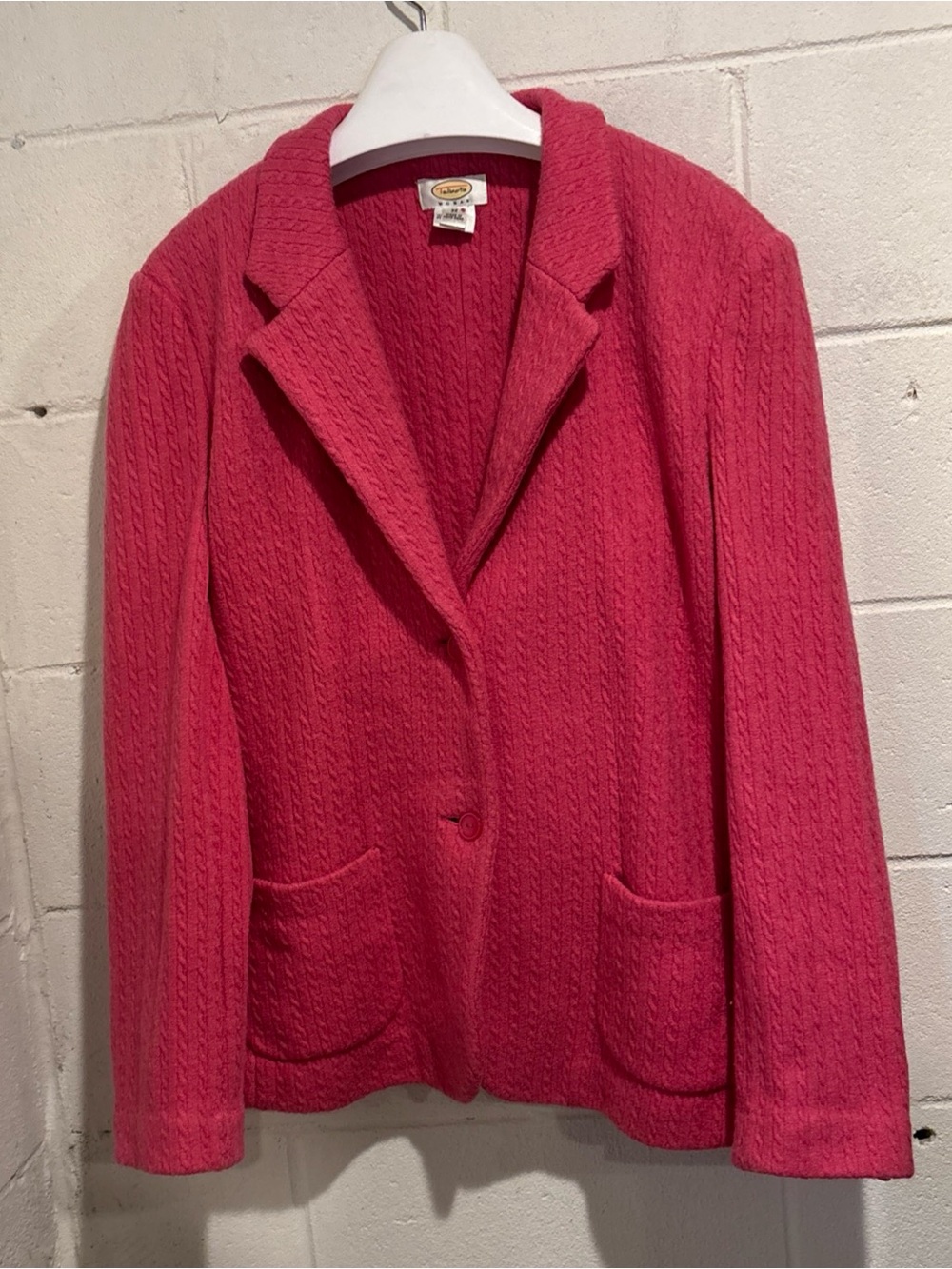 Vintage Talbots Wool Sweater Cardigan Blazer Pink Cable Knit Size 3X